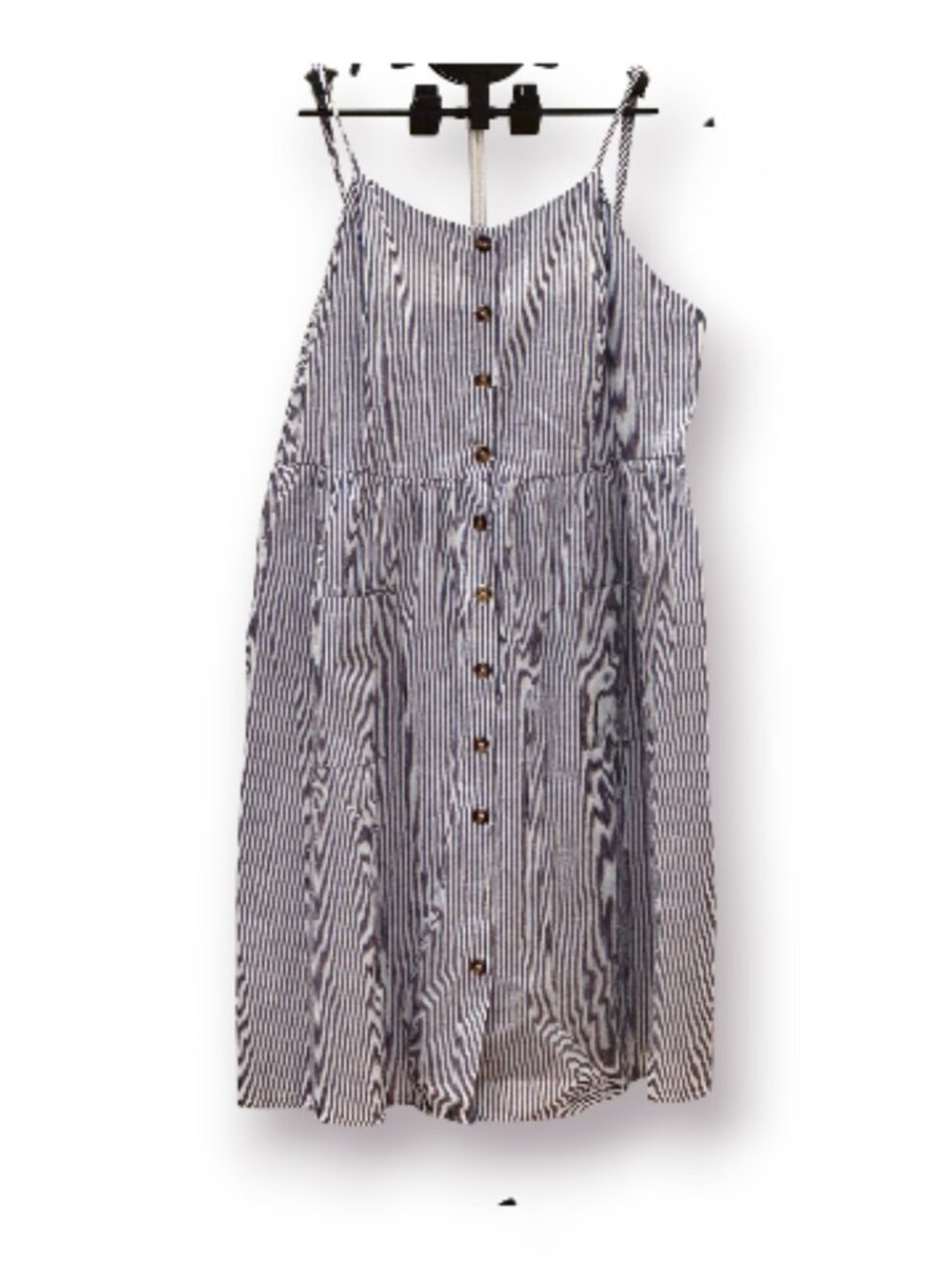 SHEIN Curve Blue White Striped Cami Sundress Button Front Pockets NWT 3XL